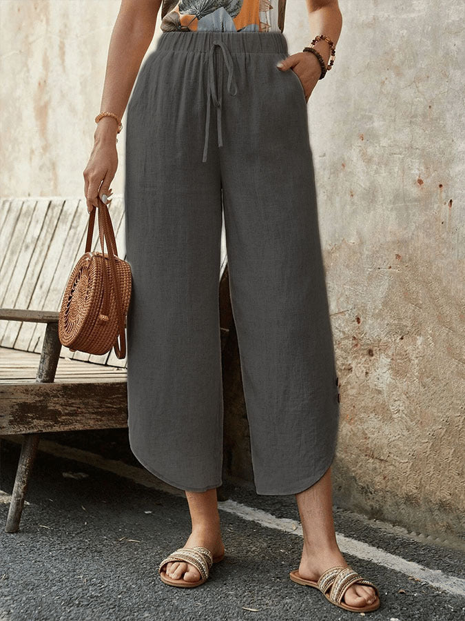 Women's Cotton-Linen Cropped Drawstring Pants