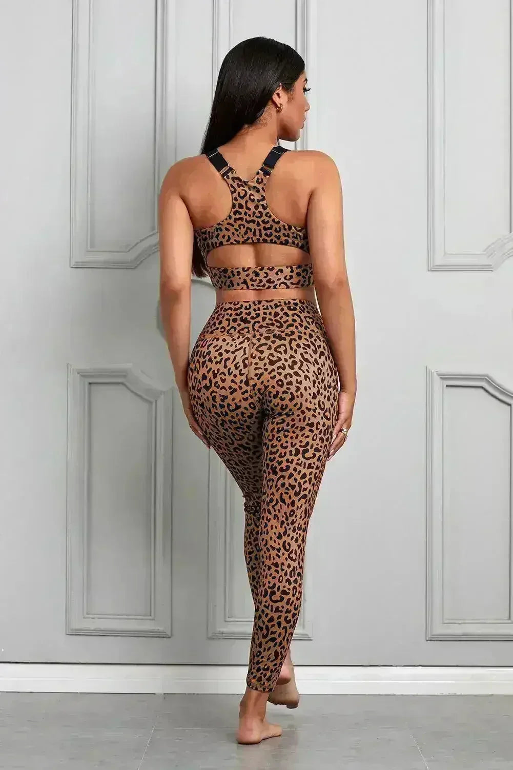 Women's Brown Cheetah Print Sport Bra Pants Set