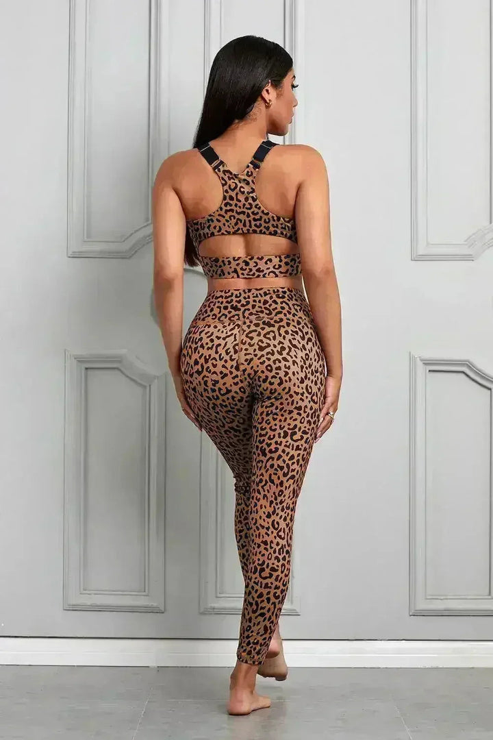 Women's Brown Cheetah Print Sport Bra Pants Set