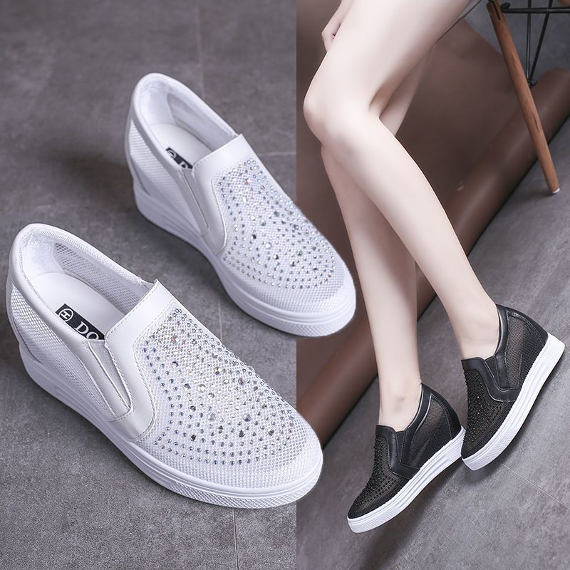 Women's Breathable Lightweight Rhinestone Mesh Hidden-Heel Sneakers
