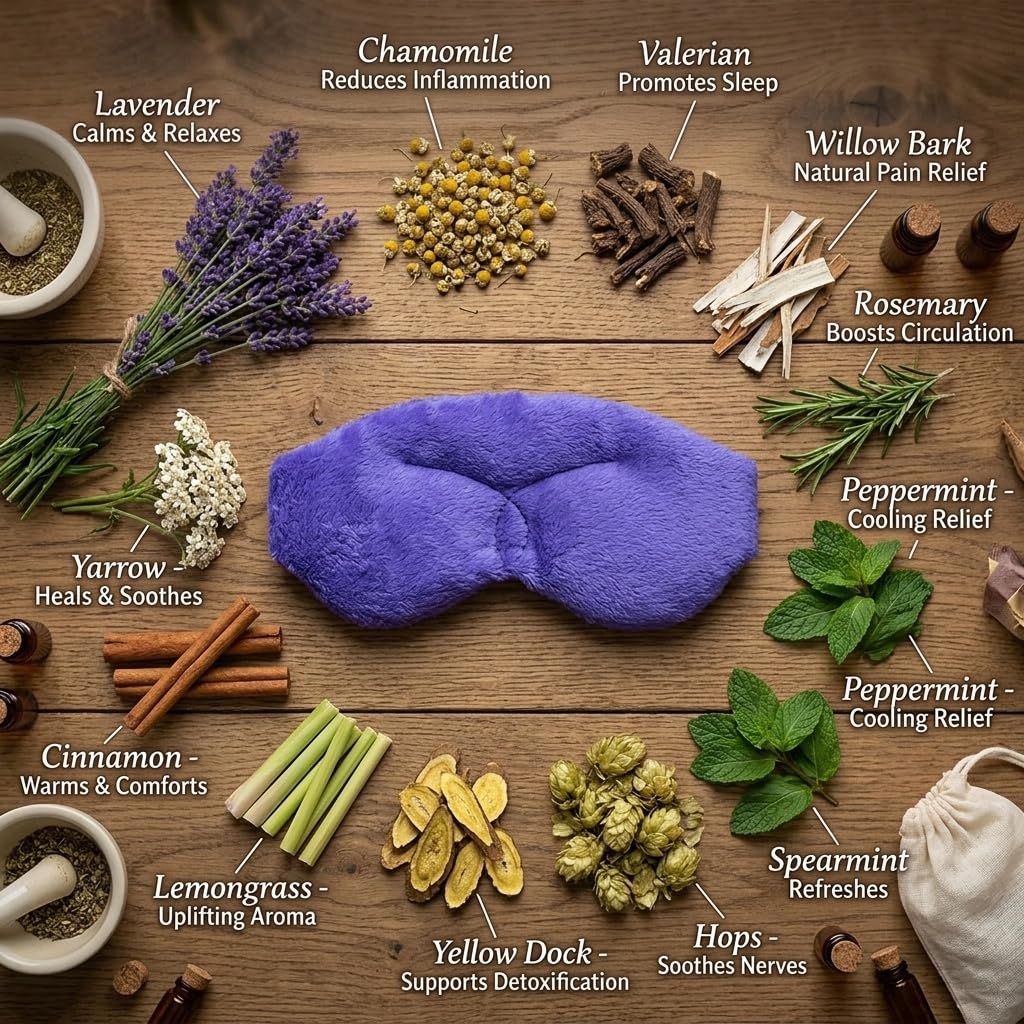 Eye Pillow Hot/Cold Aromatherapy Rectangular Shaped with 12 Herbs & Essential Oil