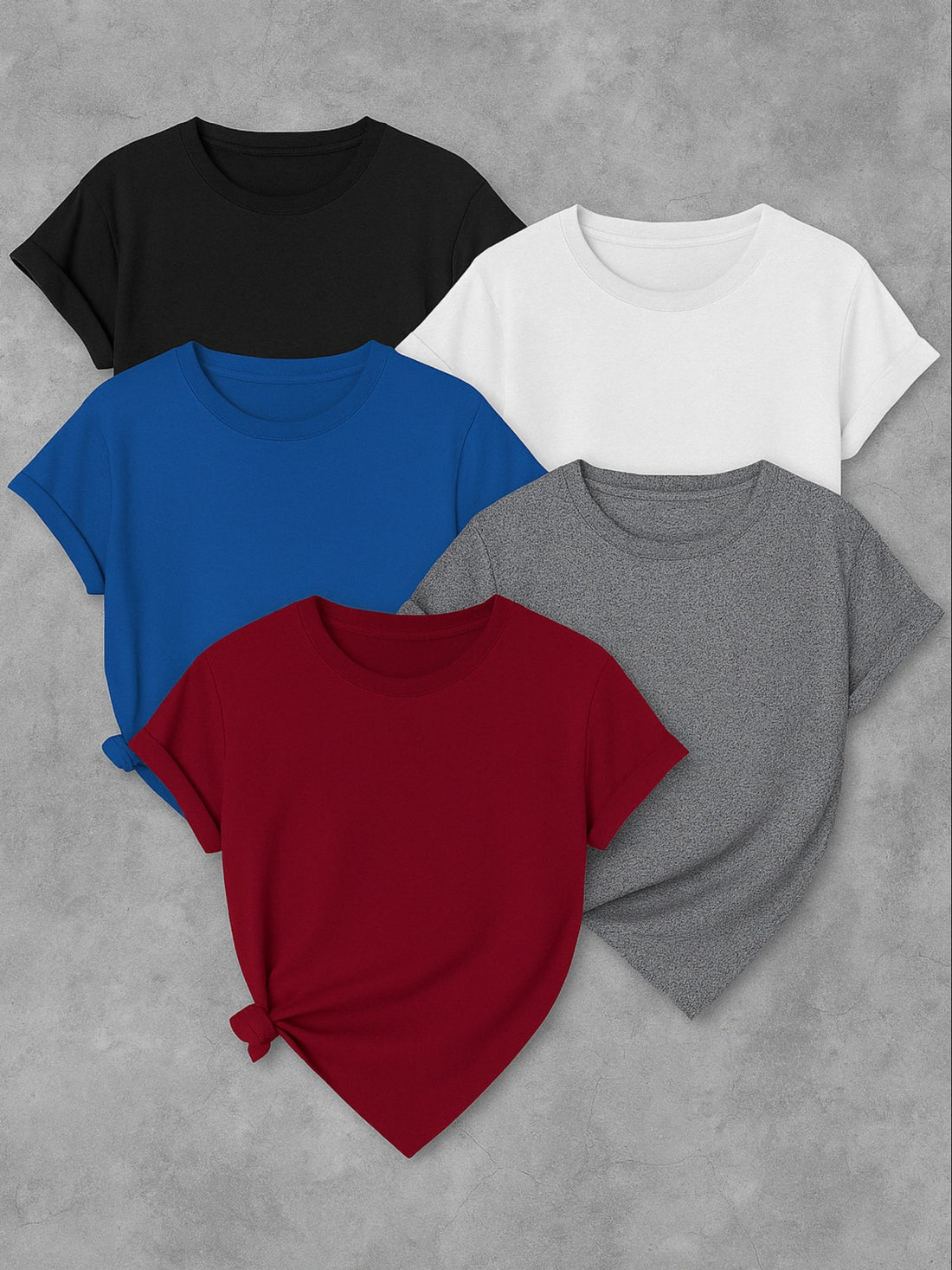 5 Pack Women's Soft Stretch Casual Round Neck T-Shirts