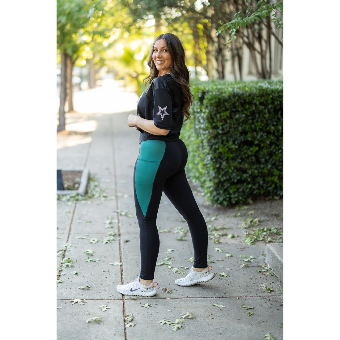 Women's Gracie- Green Panel Full Length Leggings