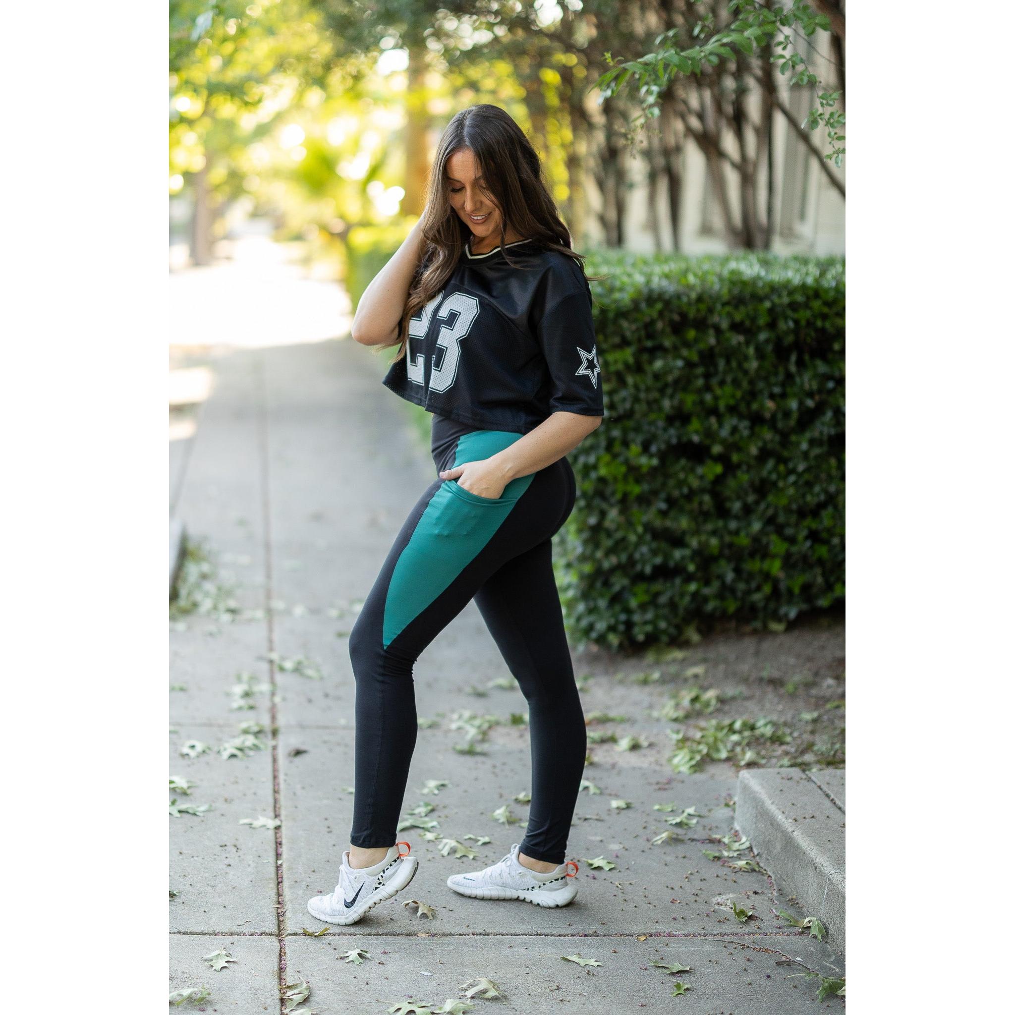 Women's Gracie- Green Panel Full Length Leggings