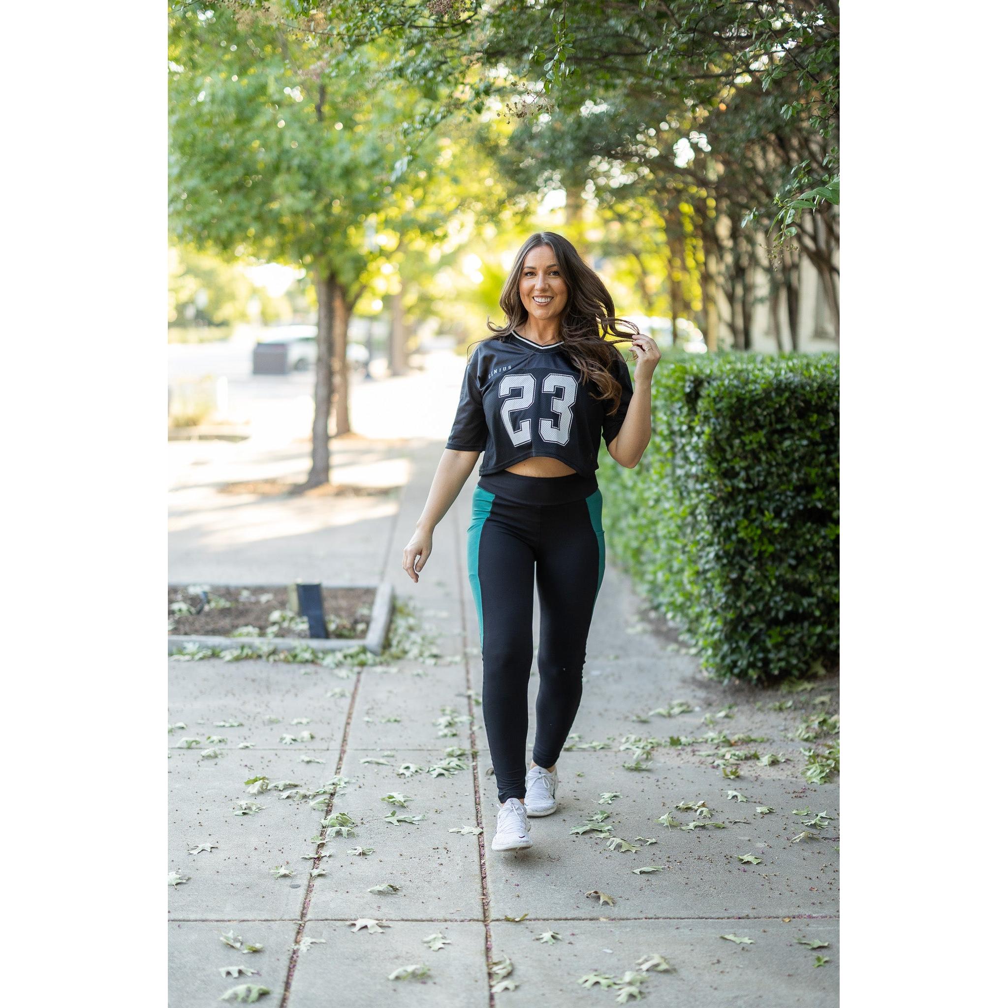 Women's Gracie- Green Panel Full Length Leggings