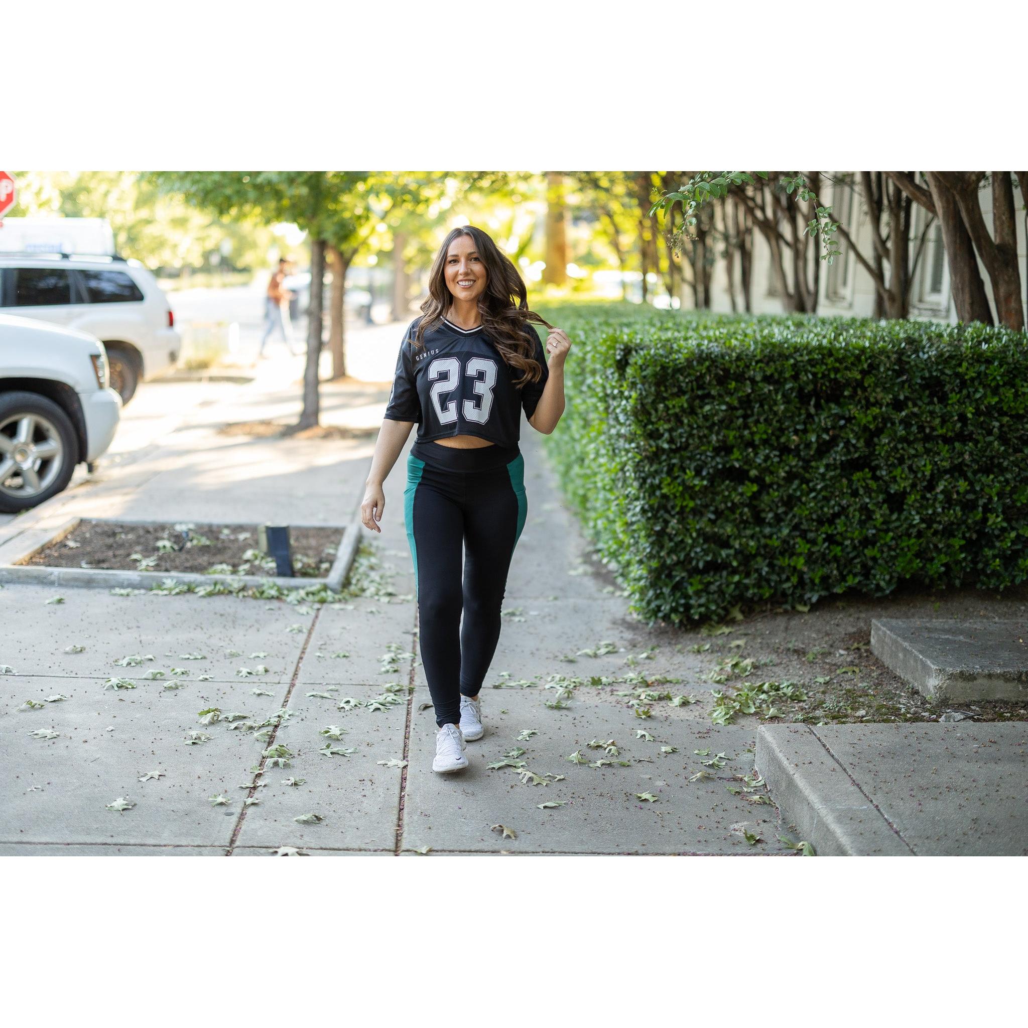 Women's Gracie- Green Panel Full Length Leggings