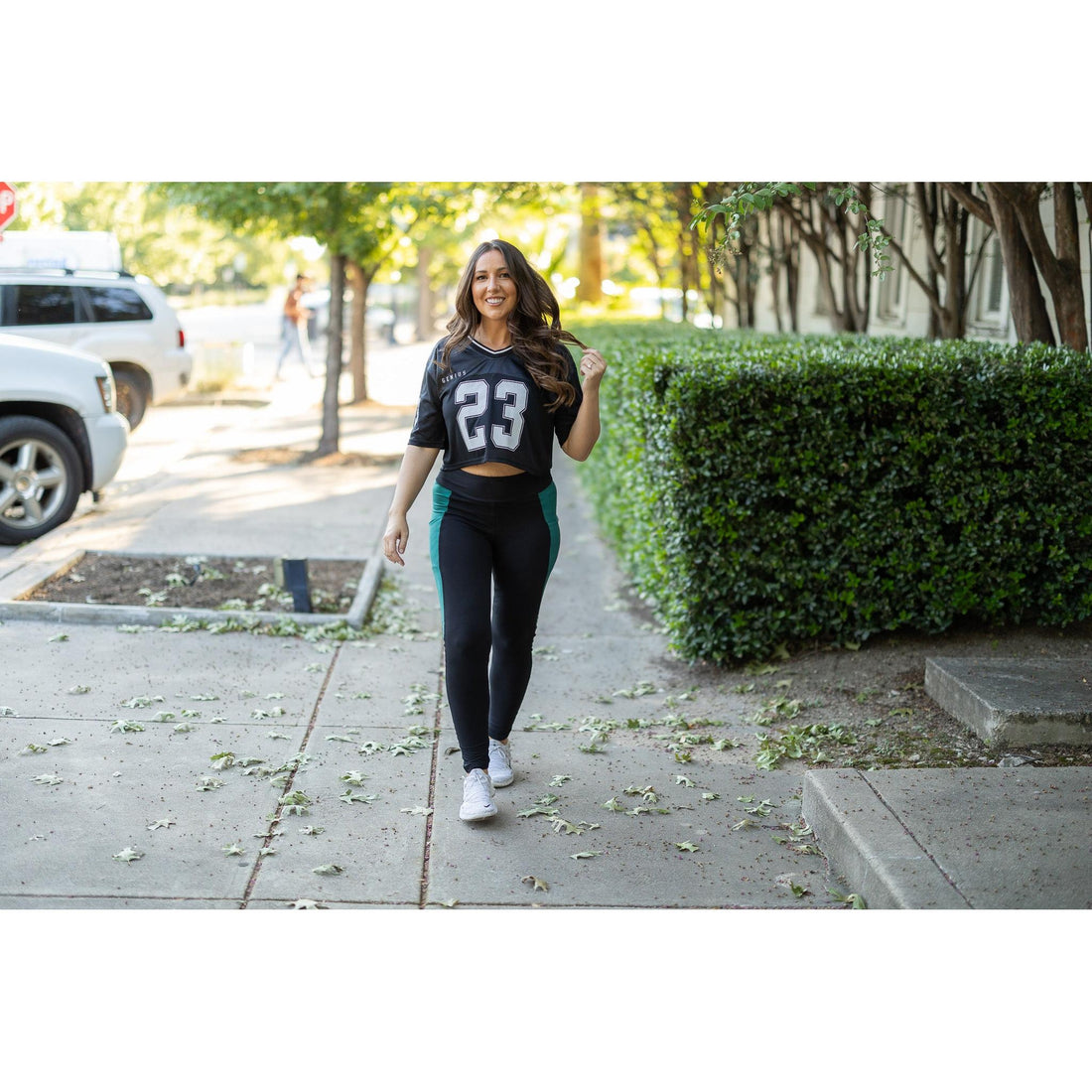 Women's Gracie- Green Panel Full Length Leggings