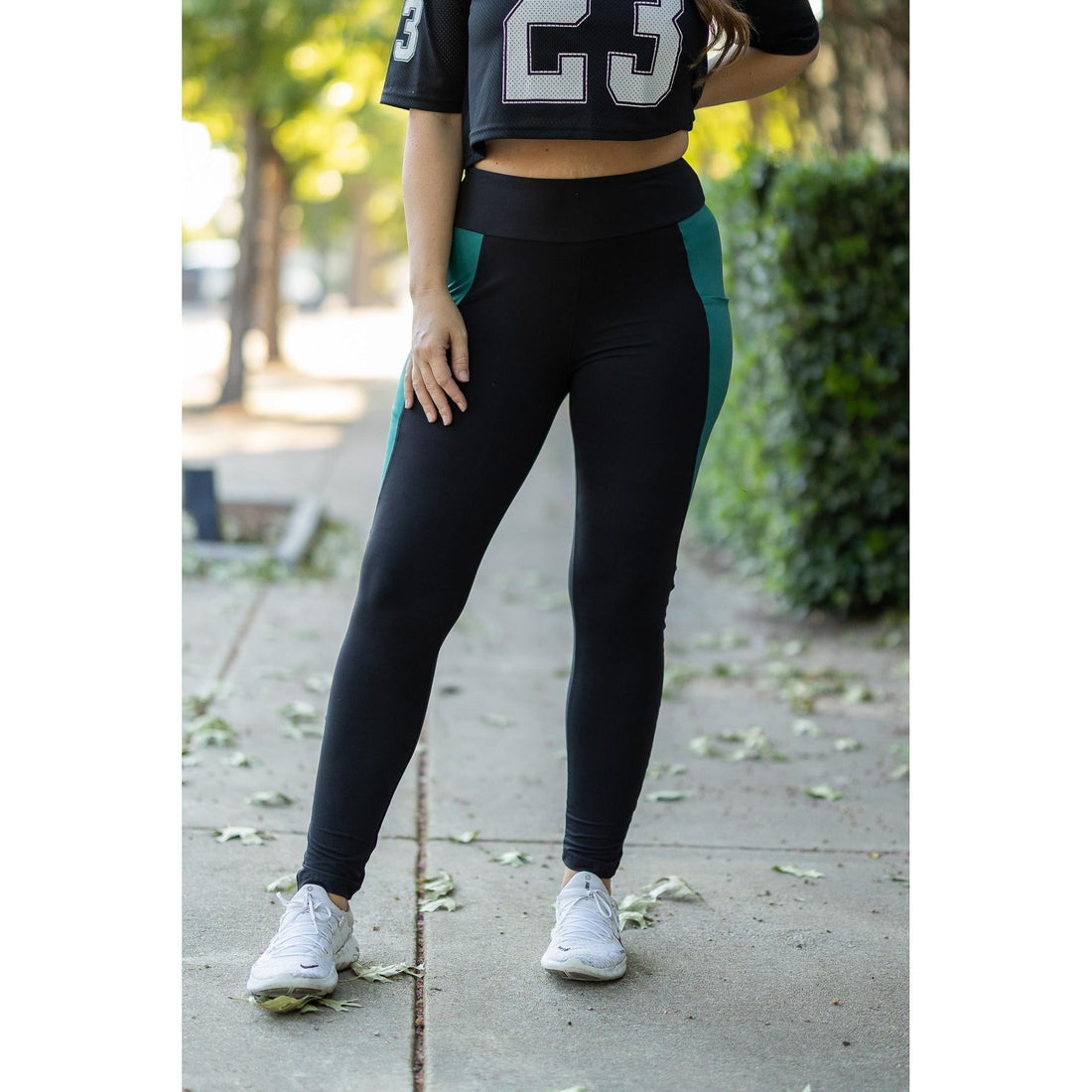 Women's Gracie- Green Panel Full Length Leggings