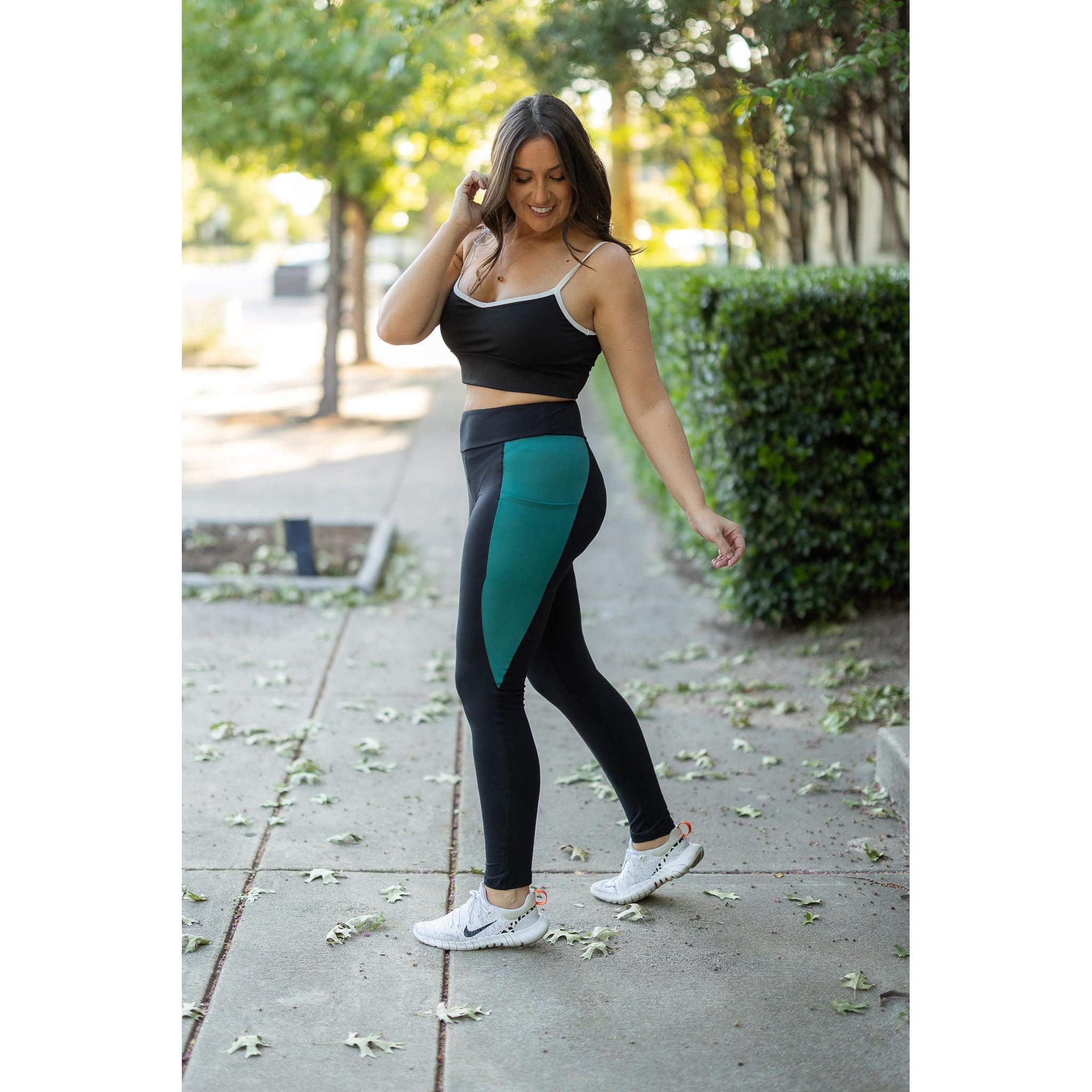 Women's Gracie- Green Panel Full Length Leggings
