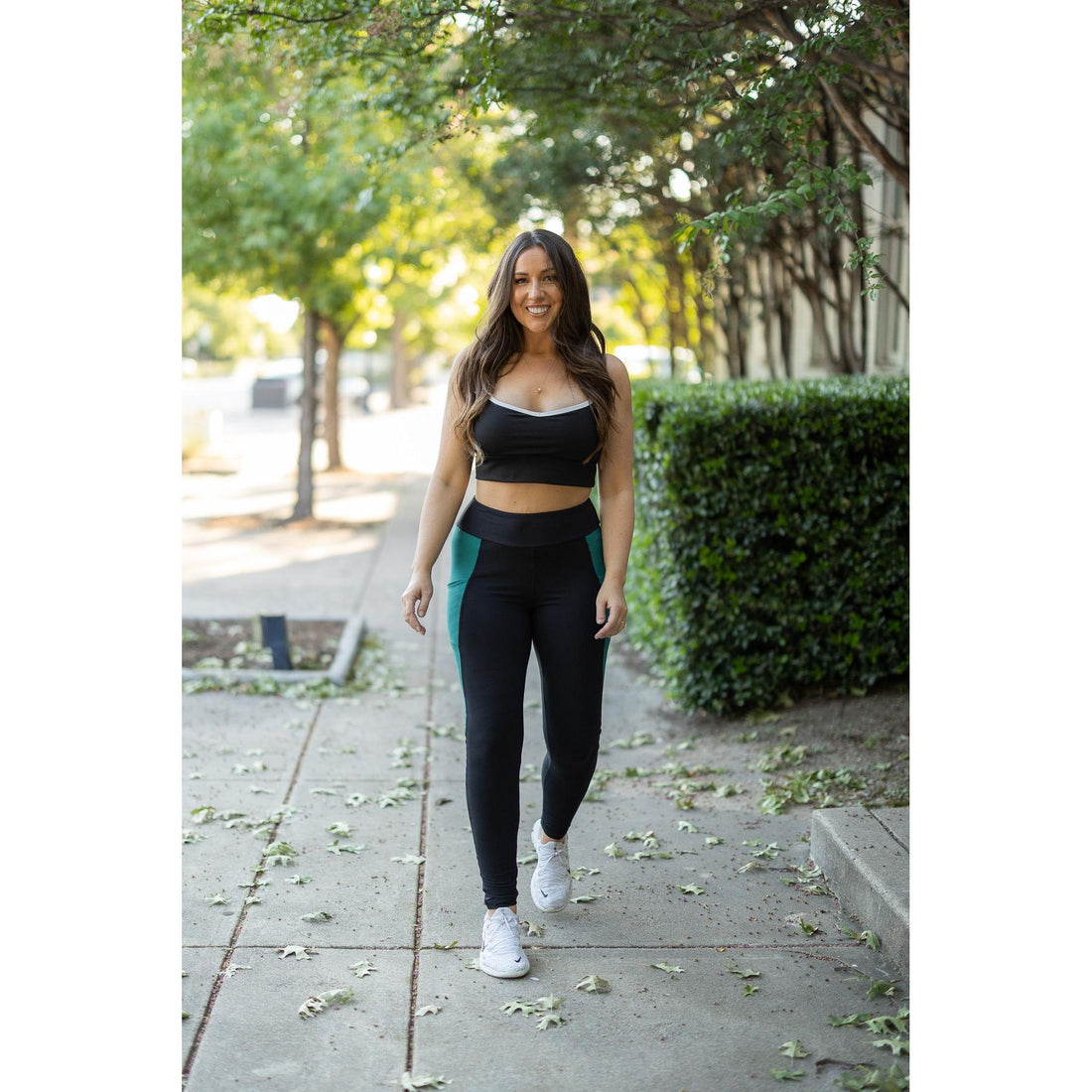 Women's Gracie- Green Panel Full Length Leggings