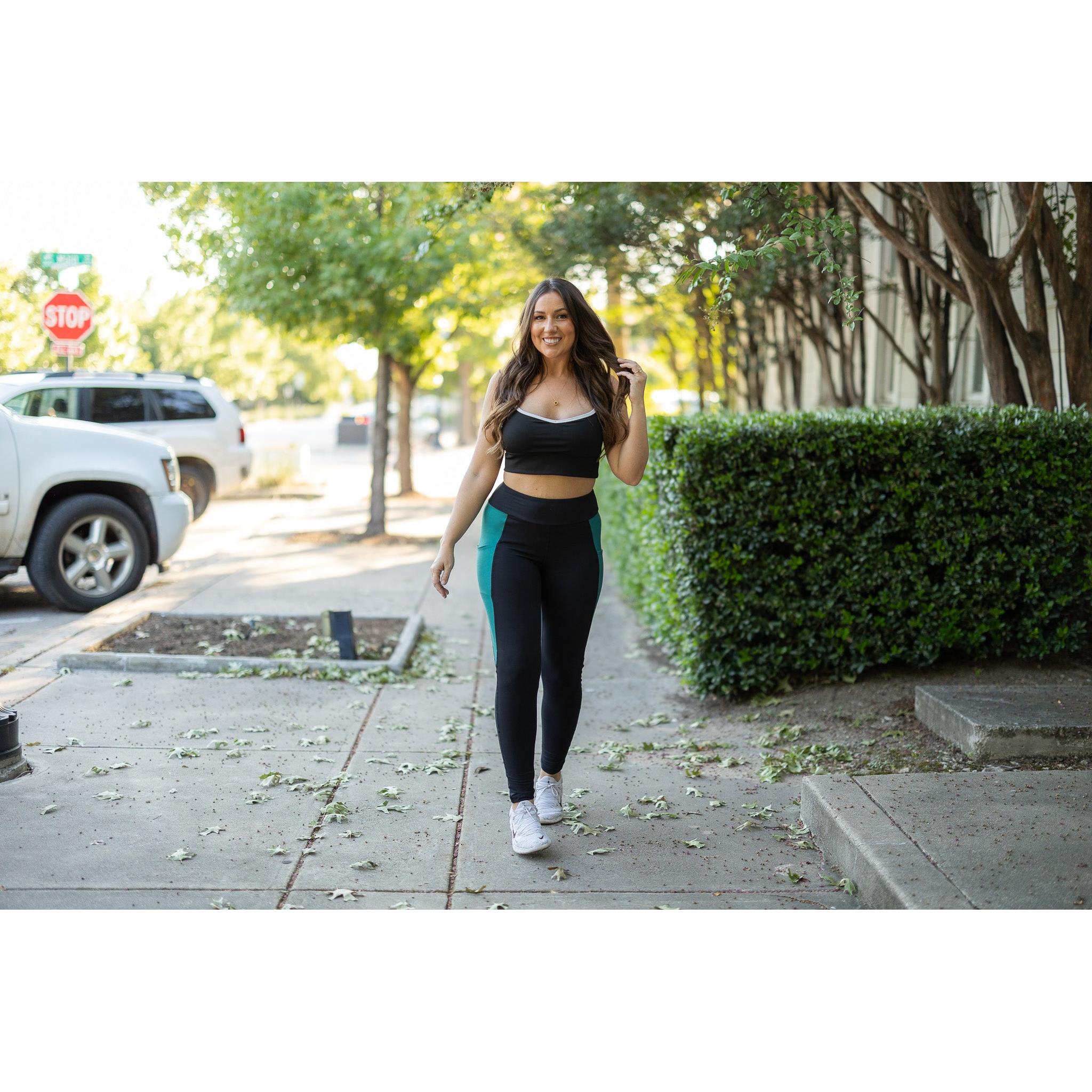 Women's Gracie- Green Panel Full Length Leggings