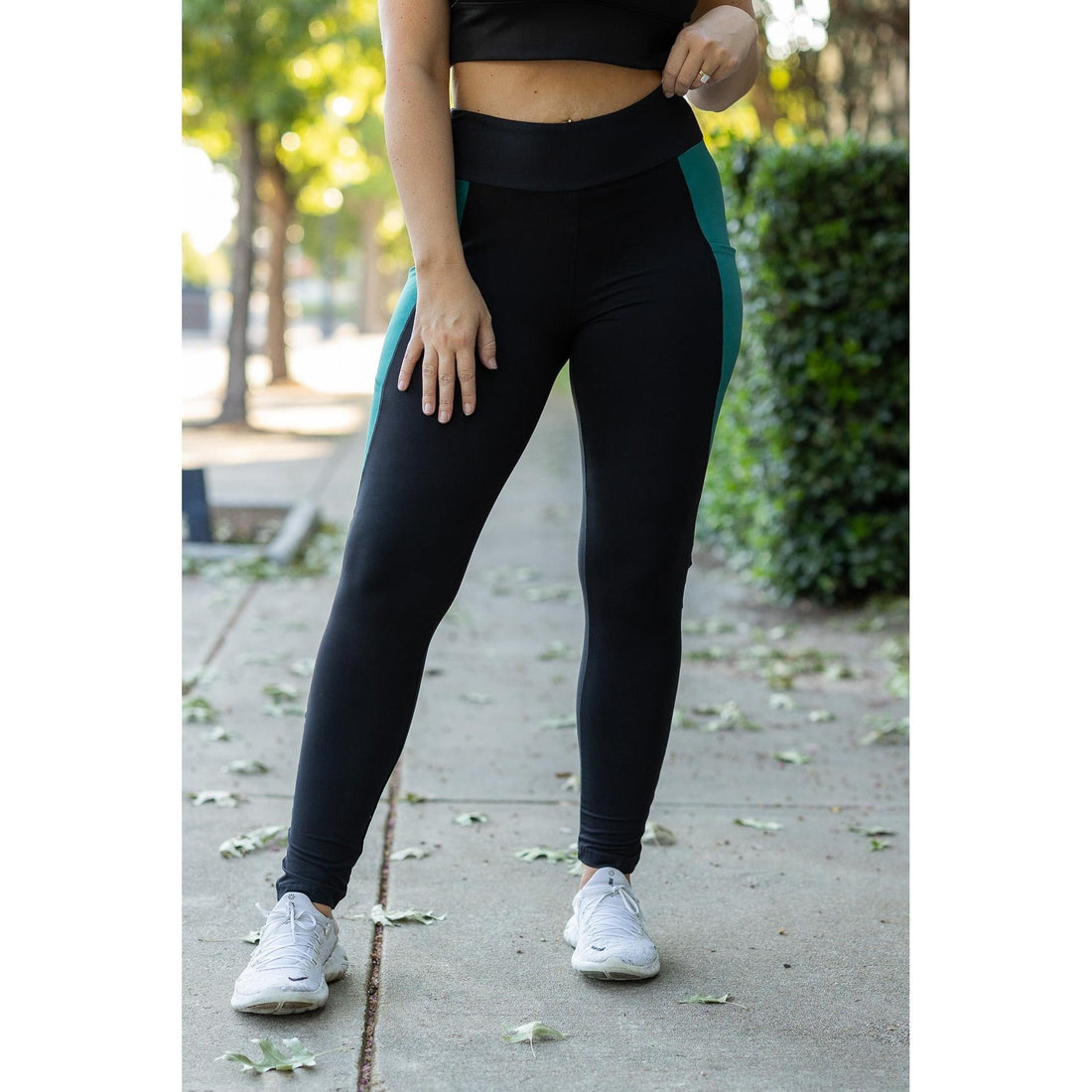 Women's Gracie- Green Panel Full Length Leggings
