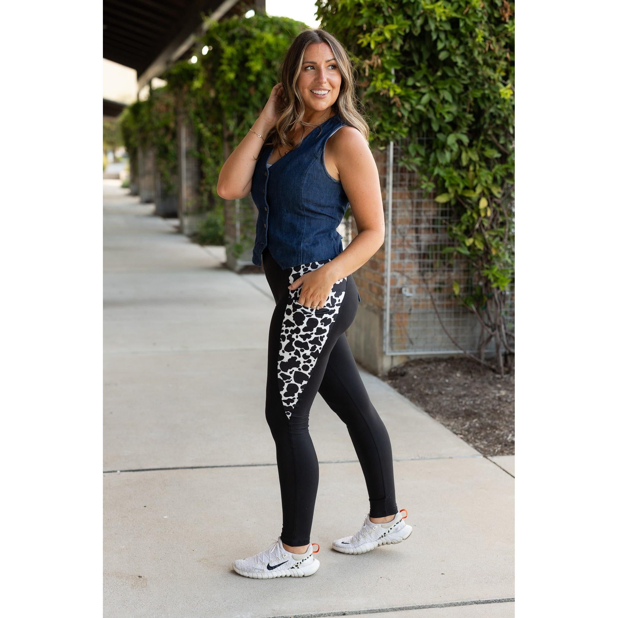 Women's The Carolina - Cow Print Panel Leggings
