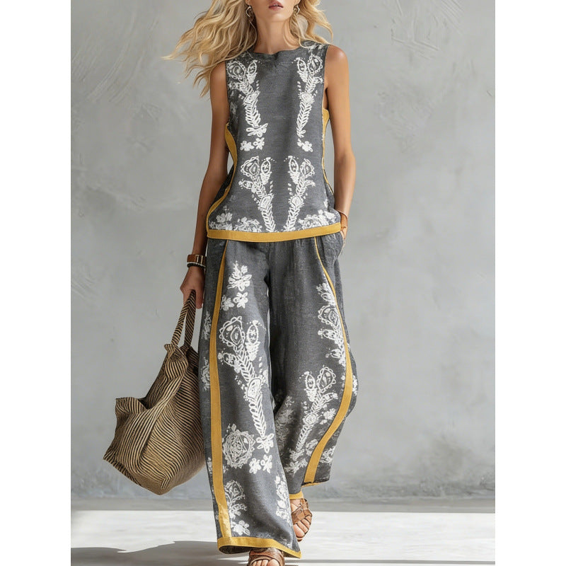 Women's Printed Retro Sleeveless Top & Wide-Leg Pants Set | 12 Prints S–5XL