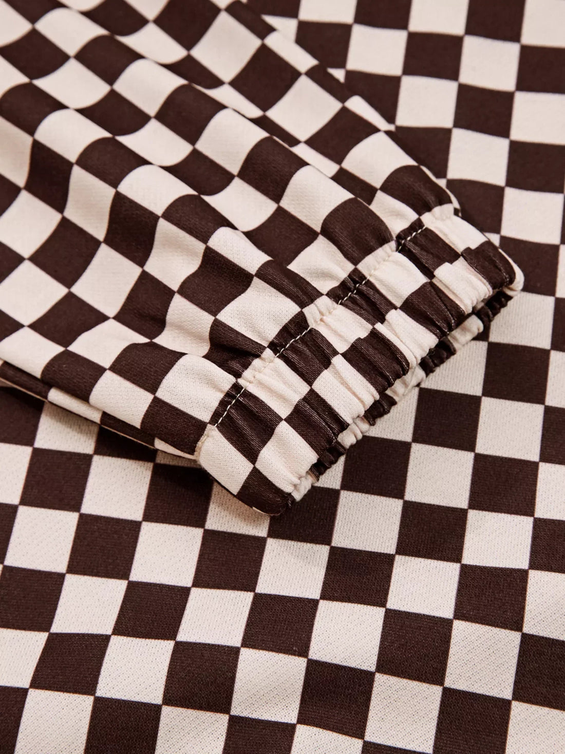 Women's Checkered Drawstring Hoodie and Pants Set