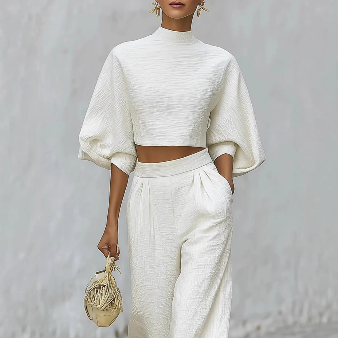 Women’s Casual Two-Piece Outfit Short Top & High-Waisted Pants Set