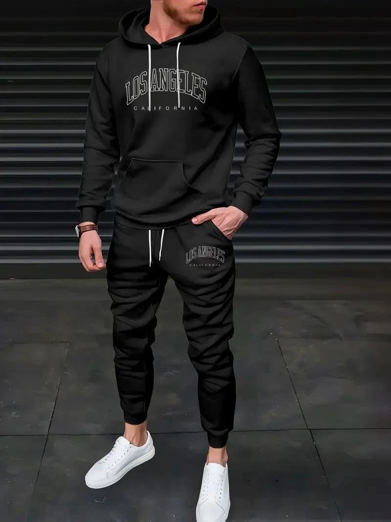Men's Fleece-lined Letter Print Sweat Suit