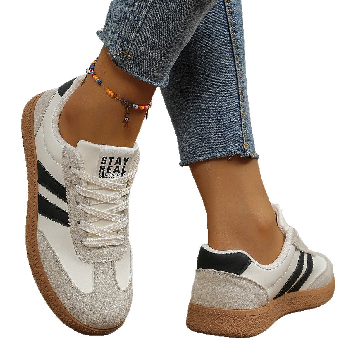 Women's Casual White/Green Sneakers - Breathable Lightweight