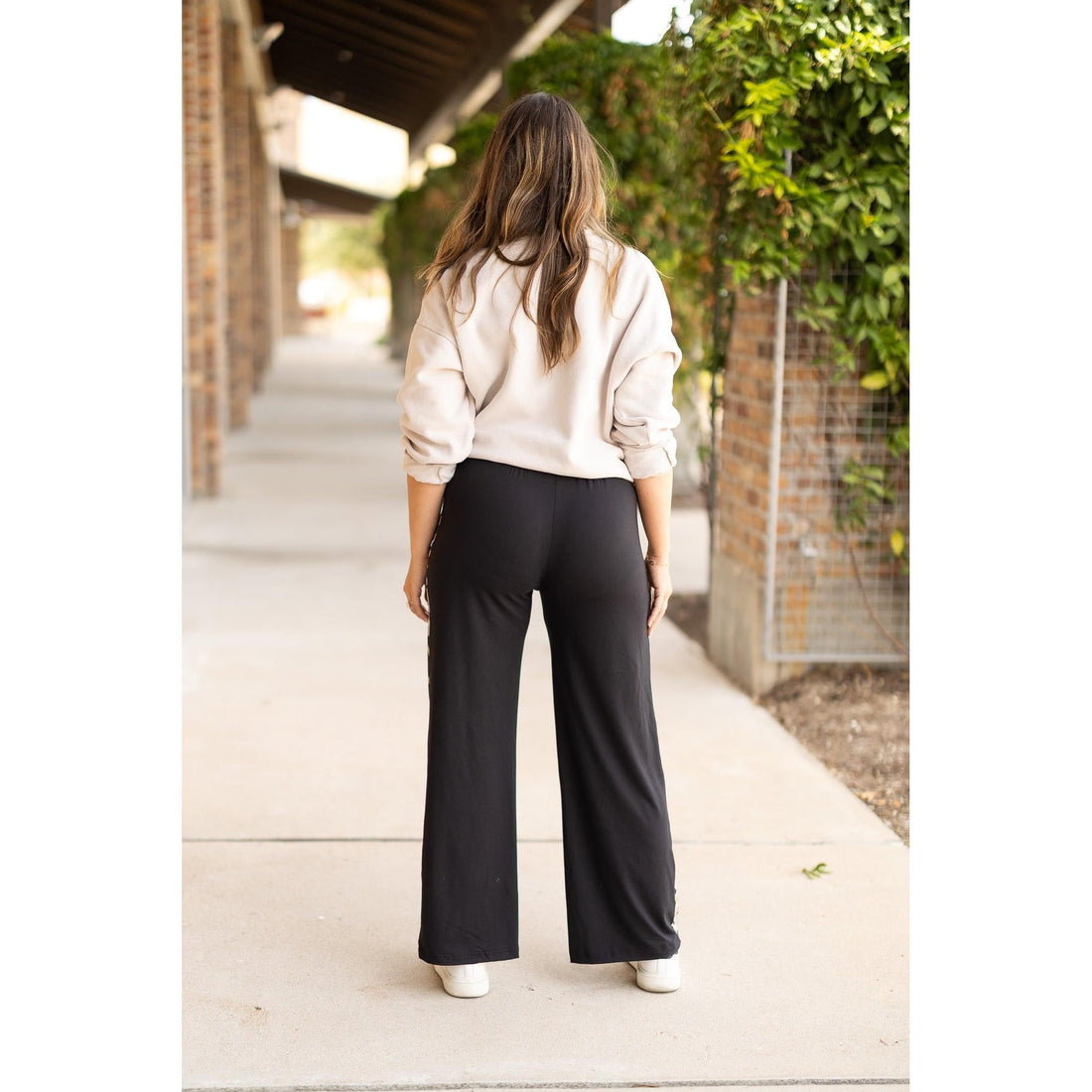 Women's Chelsea - Black Wide Leg with Leopard Panel Loungers