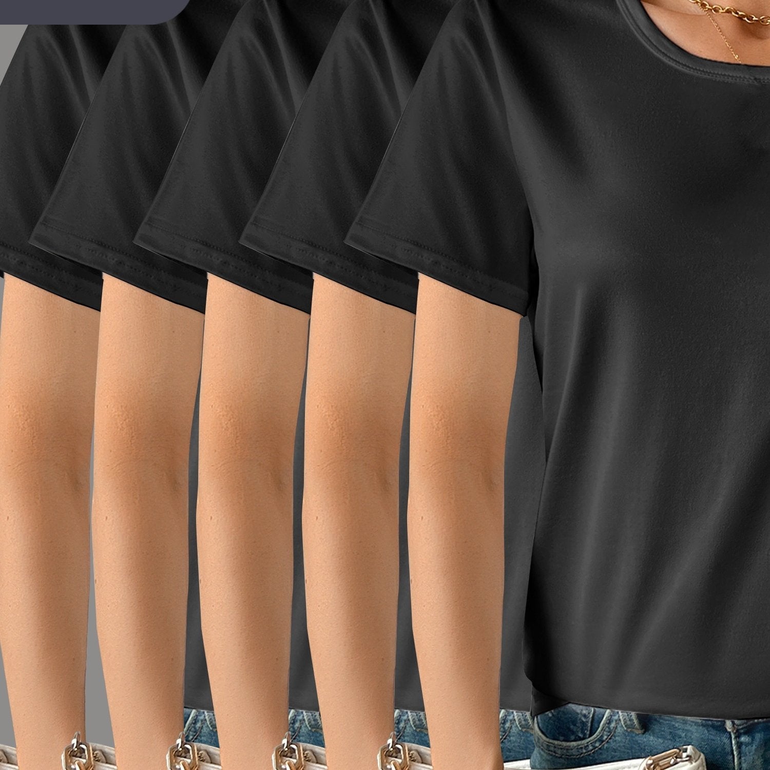 5 Pack Women's Soft Stretch Casual Round Neck T-Shirts