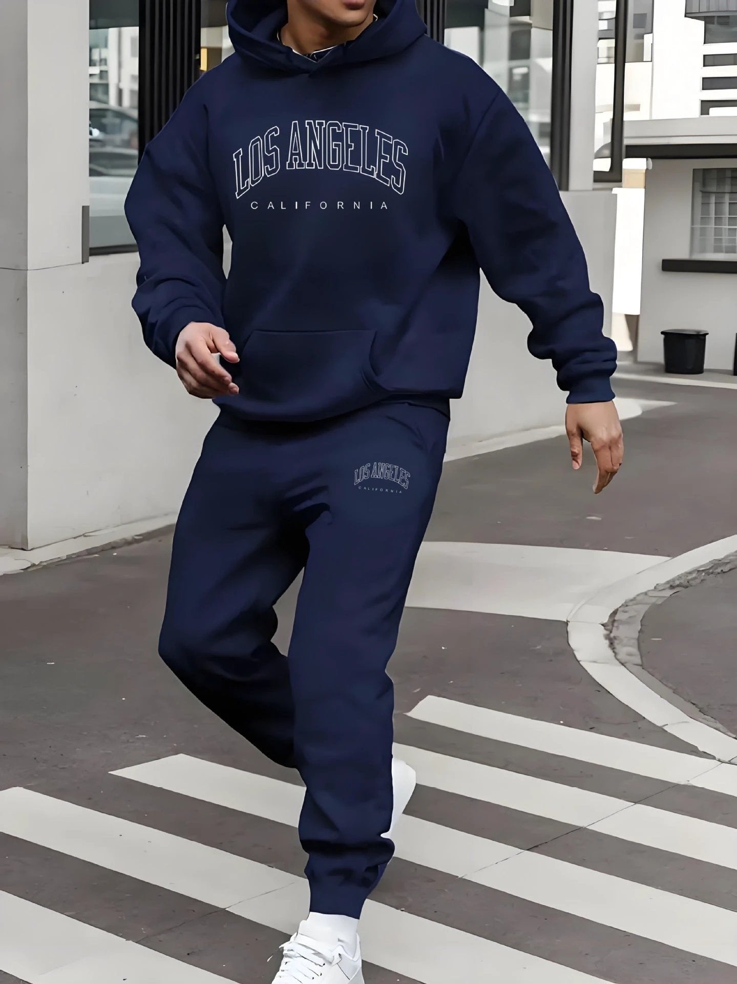 Men's Fleece-lined Letter Print Sweat Suit