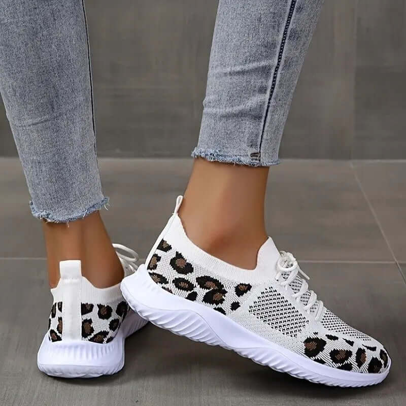 Women's Leopard Print Lace-up Sport Sneakers