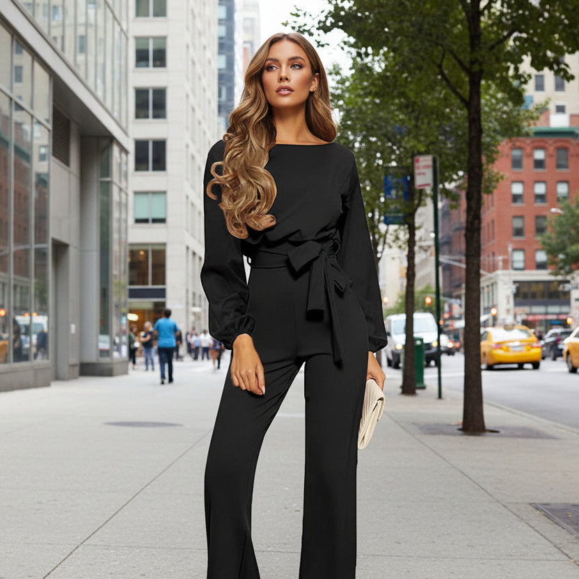 Women's Solid Color Slim-Fit Long Sleeve Knit Jumpsuit | 3 Colors S–XXL