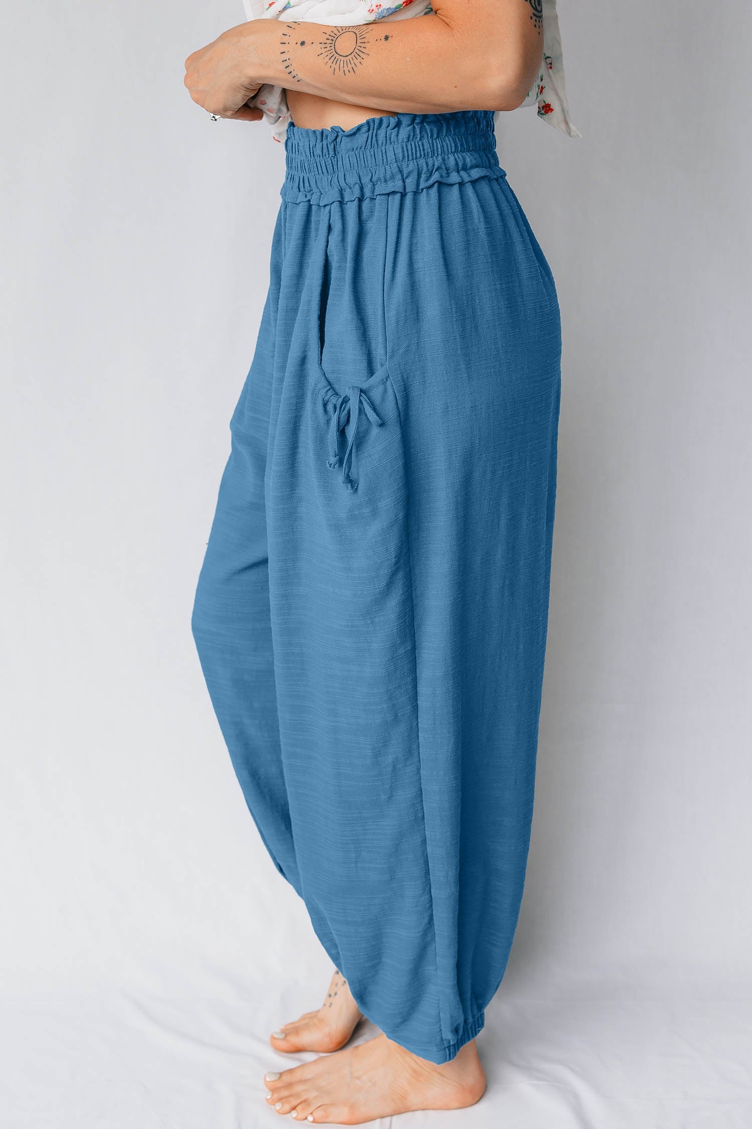 Women's Smocked High Waist Drawstring Pocket Jogger Pants