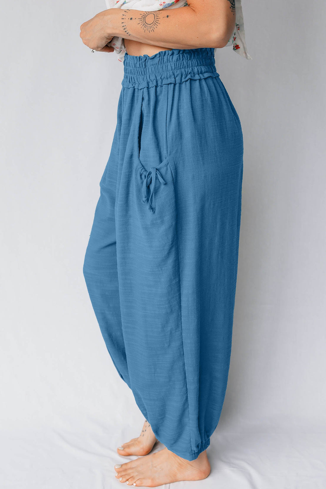 Women's Smocked High Waist Drawstring Pocket Jogger Pants