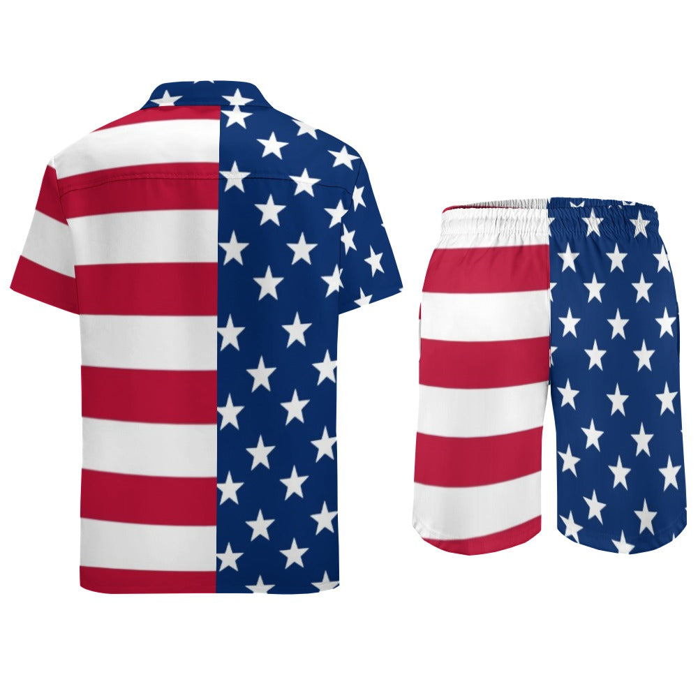Men's American Flag 2pc Casual Beach Leisure Suit Outfit