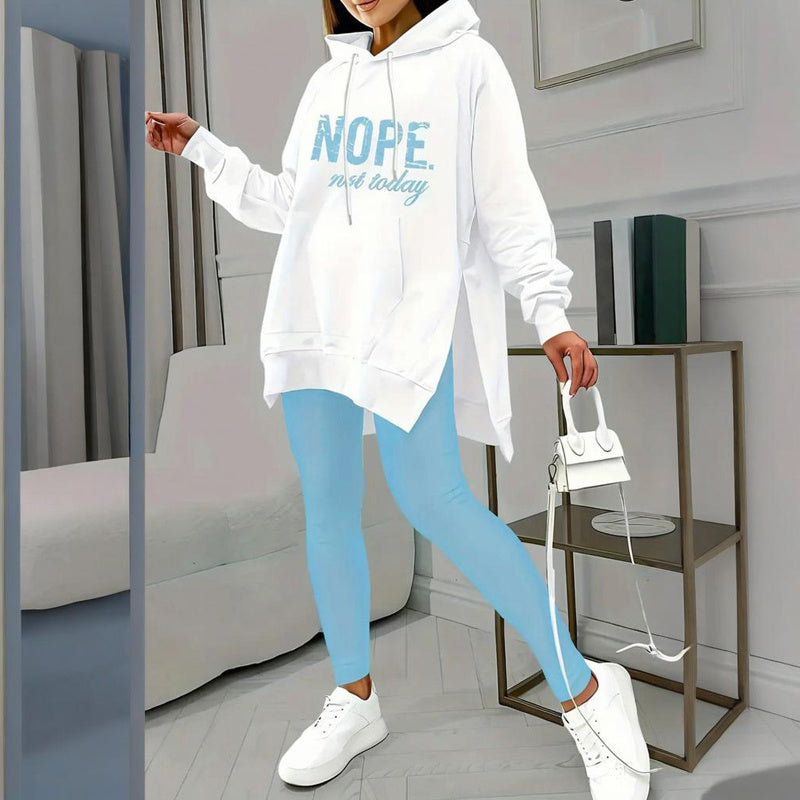 Women's Casual 2-Piece Set Solid Color Leggings & Letter Print Hooded Sweatshirt