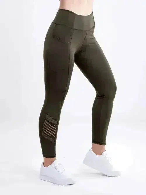 Women's High-Waisted Pilates Leggings with Side Pockets & Mesh Panels