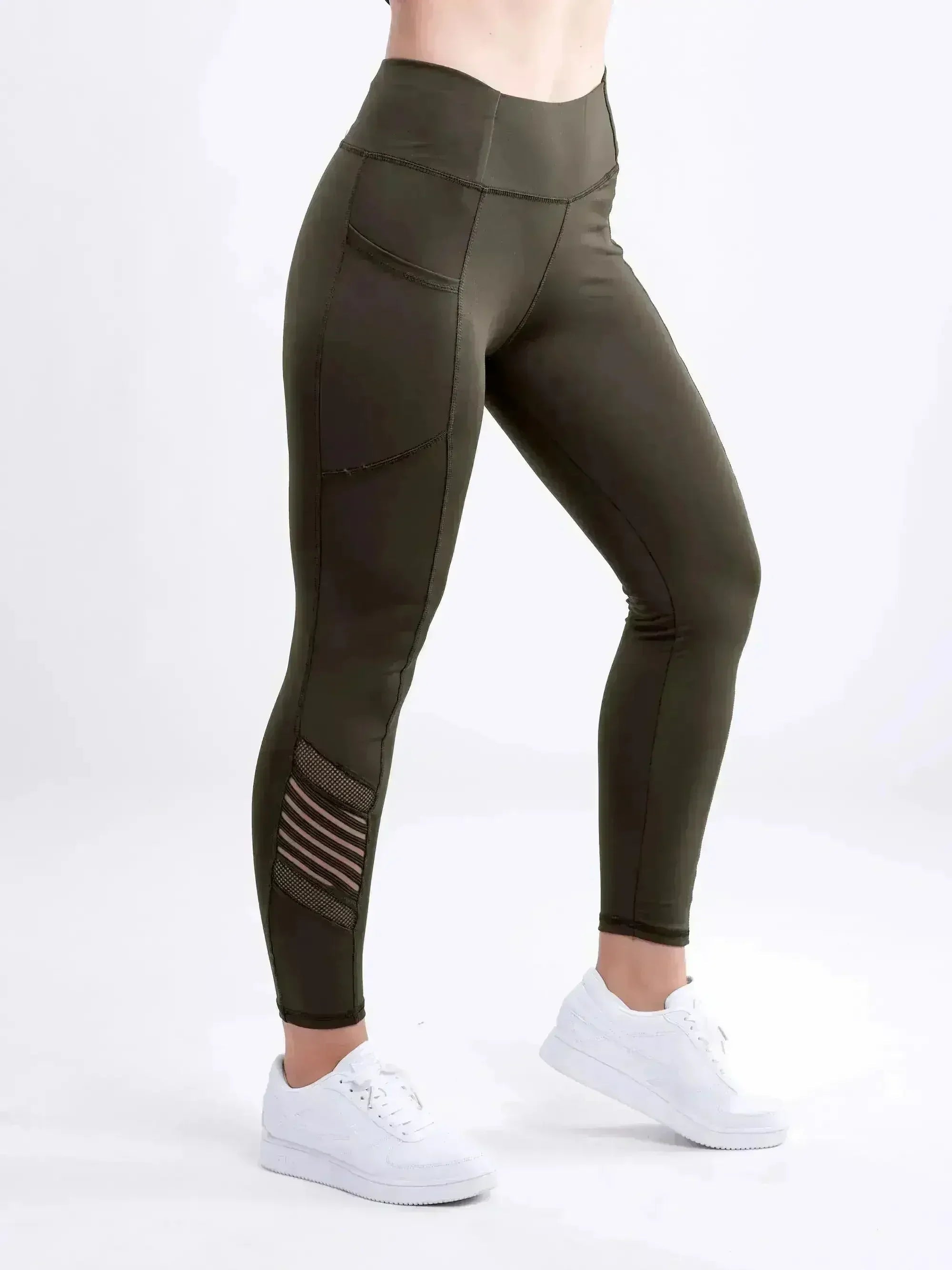 Women's High-Waisted Pilates Leggings with Side Pockets & Mesh Panels