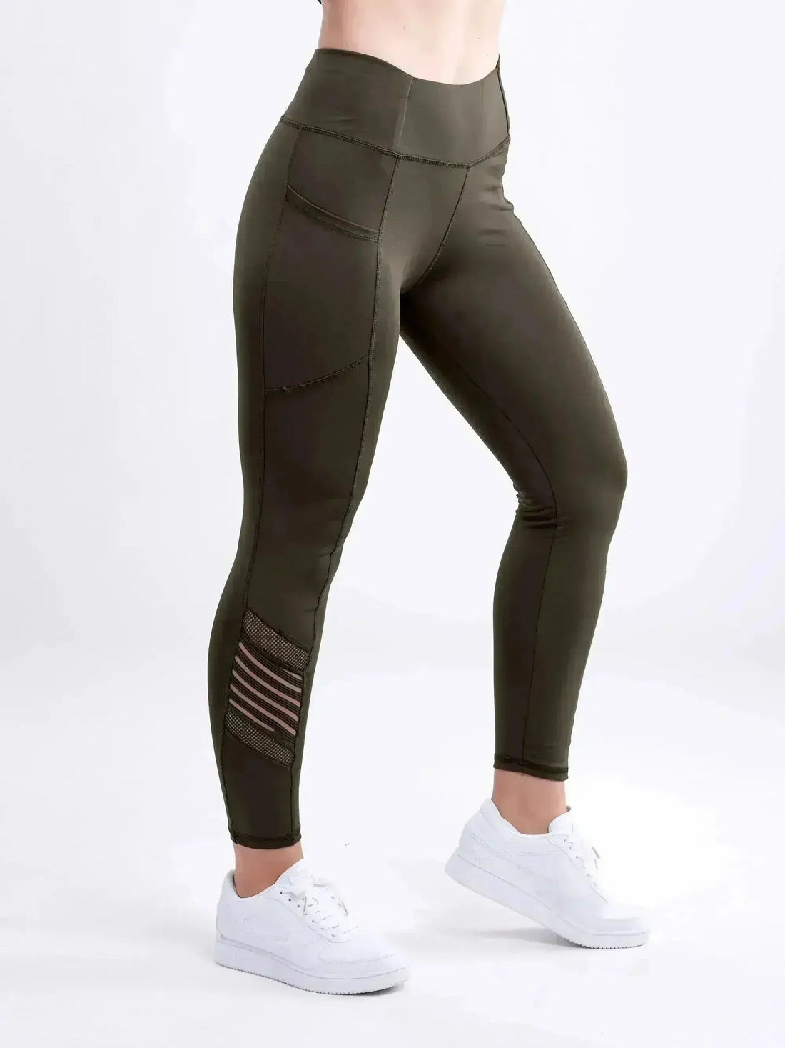 Women's High-Waisted Pilates Leggings with Side Pockets & Mesh Panels