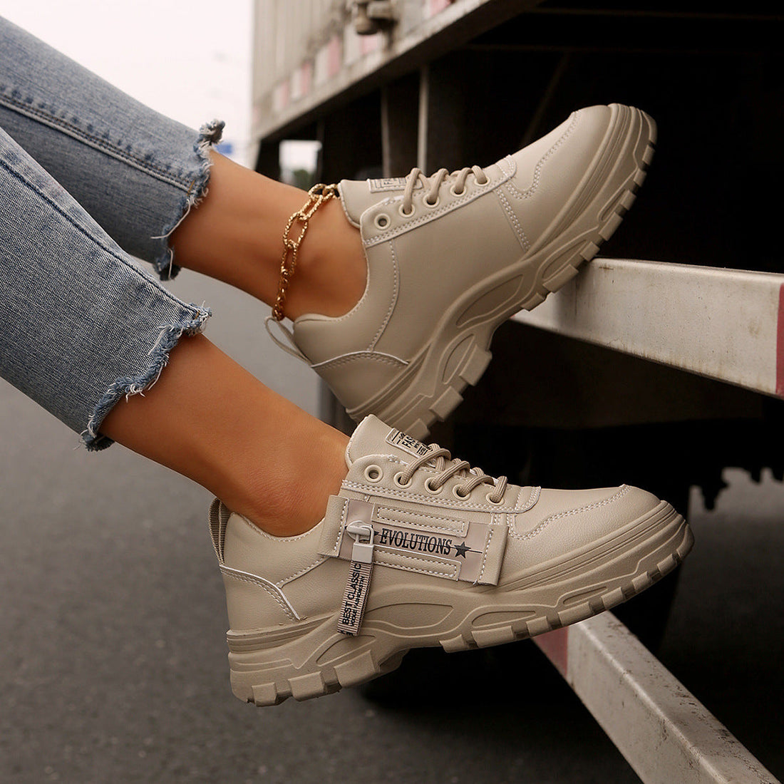 Women’s Lace‑Up Side‑Zipper Sports Sneakers