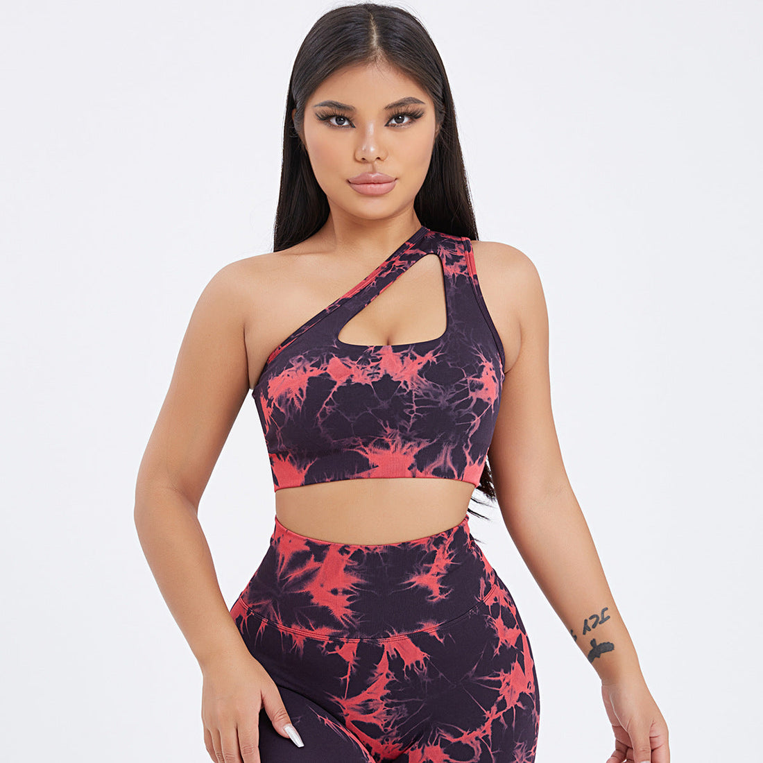 Women's Seamless One-Shoulder Bra & High Waisted Yoga Scrunch Leggings Set -