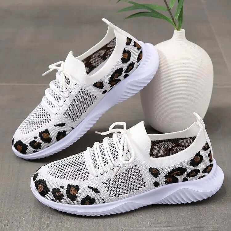 Women's Leopard Print Lace-up Sport Sneakers