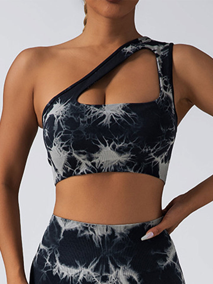 Women's Seamless One-Shoulder Bra & High Waisted Yoga Scrunch Leggings Set -