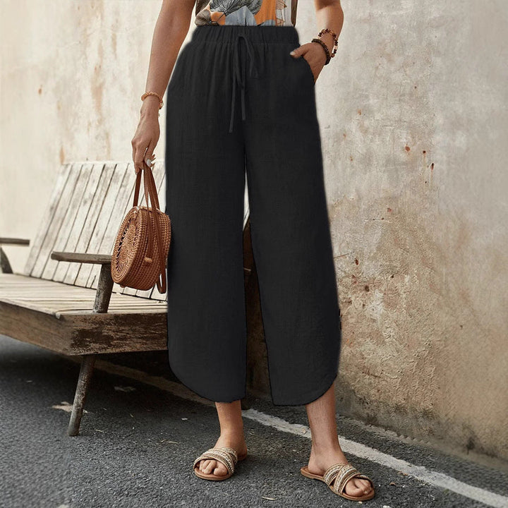 Women's Cotton-Linen Cropped Drawstring Pants