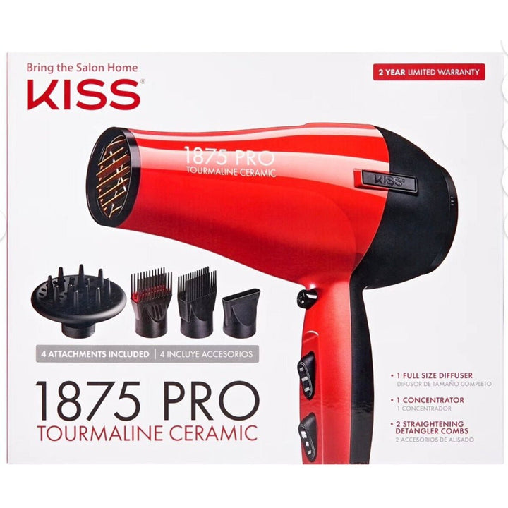 KISS Red Tourmaline Ceramic Hair Dryer with 4 Additional Styling Attachments