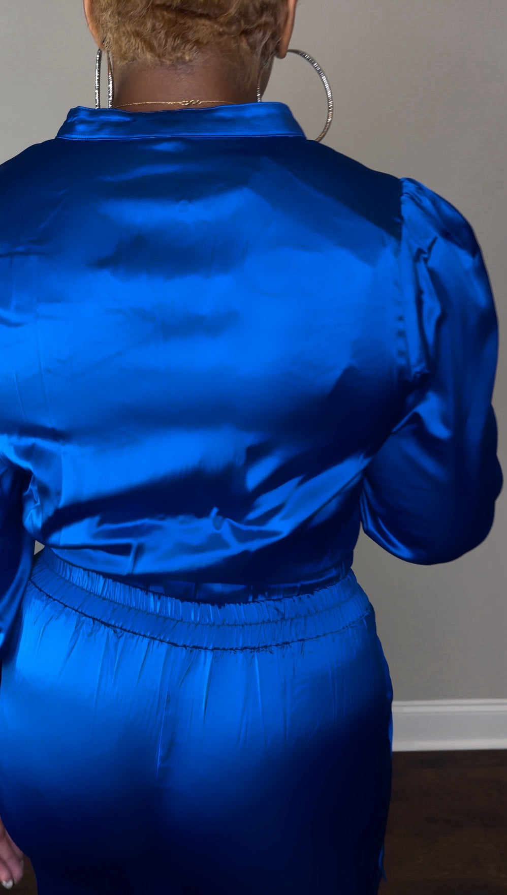 Women's Blue Satin Cargo Jogger Set