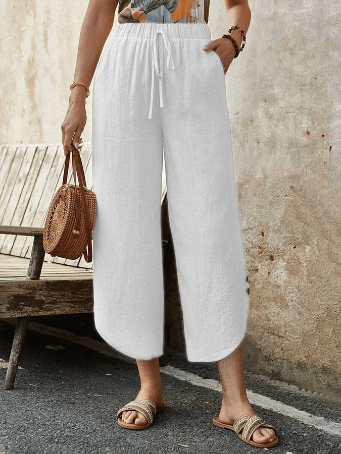 Women's Cotton-Linen Cropped Drawstring Pants