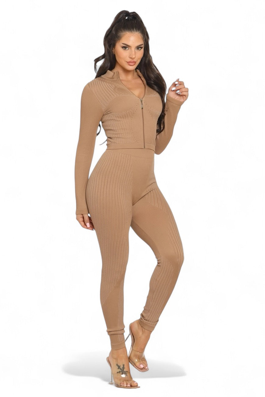 Women's Washed Seamless Zip Up Jacket and Leggings Set