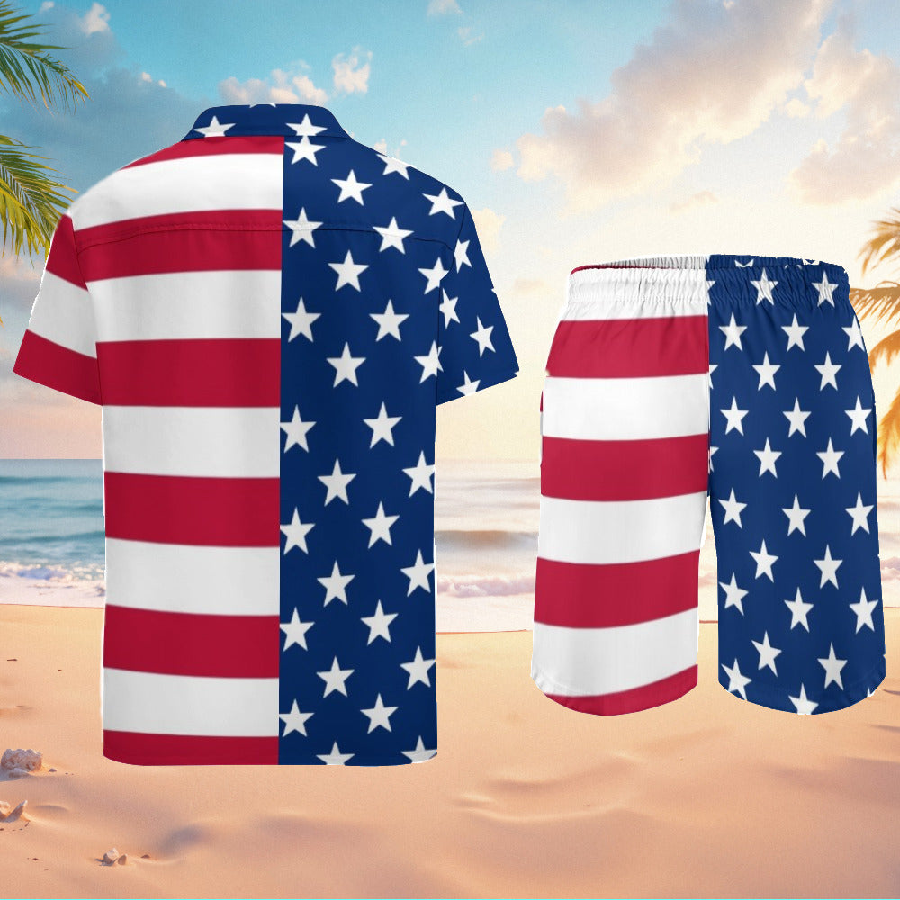 Men's American Flag 2pc Casual Beach Leisure Suit Outfit