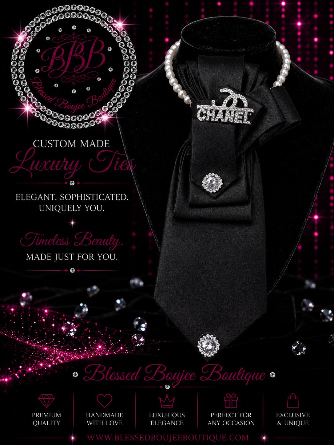 Women's Luxury Black Chanel Elegance Necktie Necklace