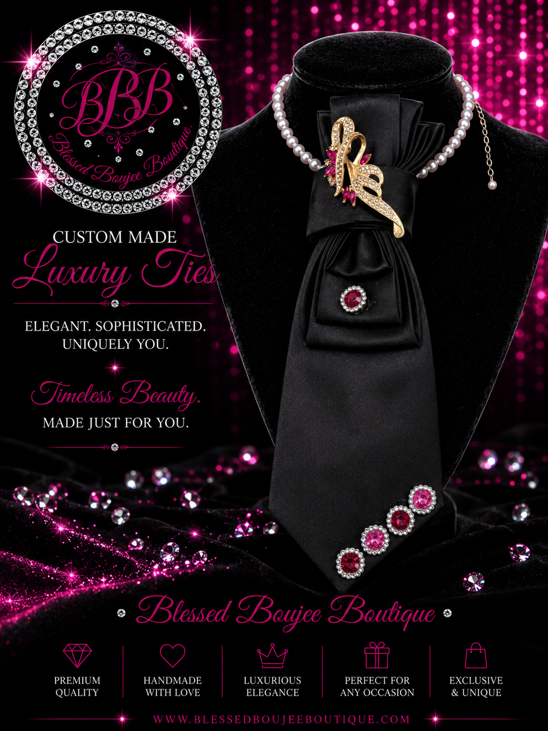 Women's Luxury Black Pink Obsession Necktie Necklace