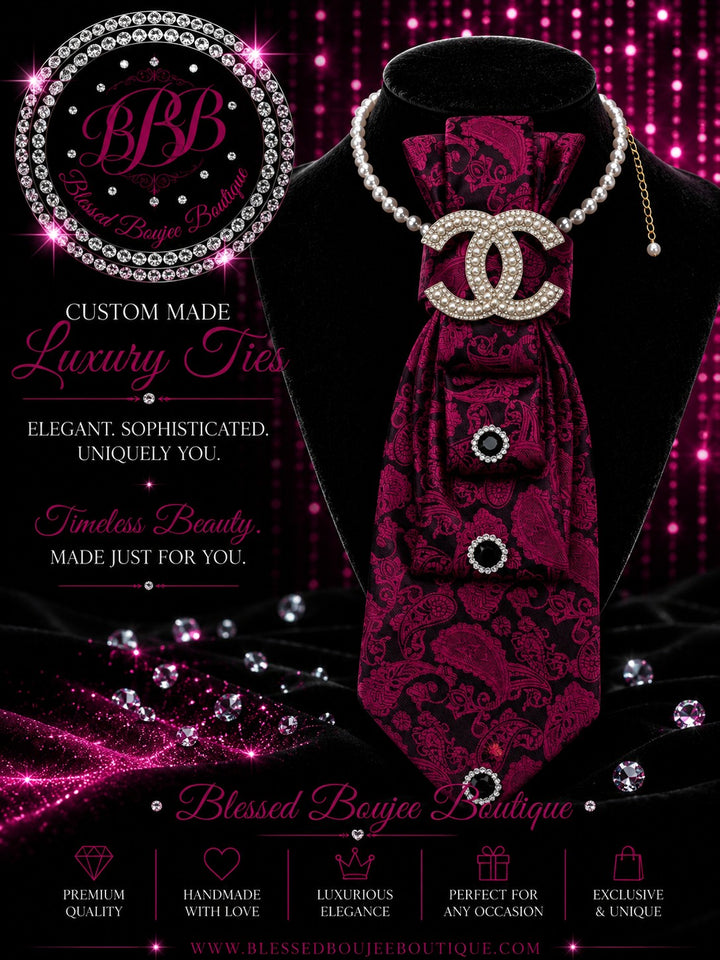 Women's Luxury Black and Pink Chanel Paisley Necktie Necklace