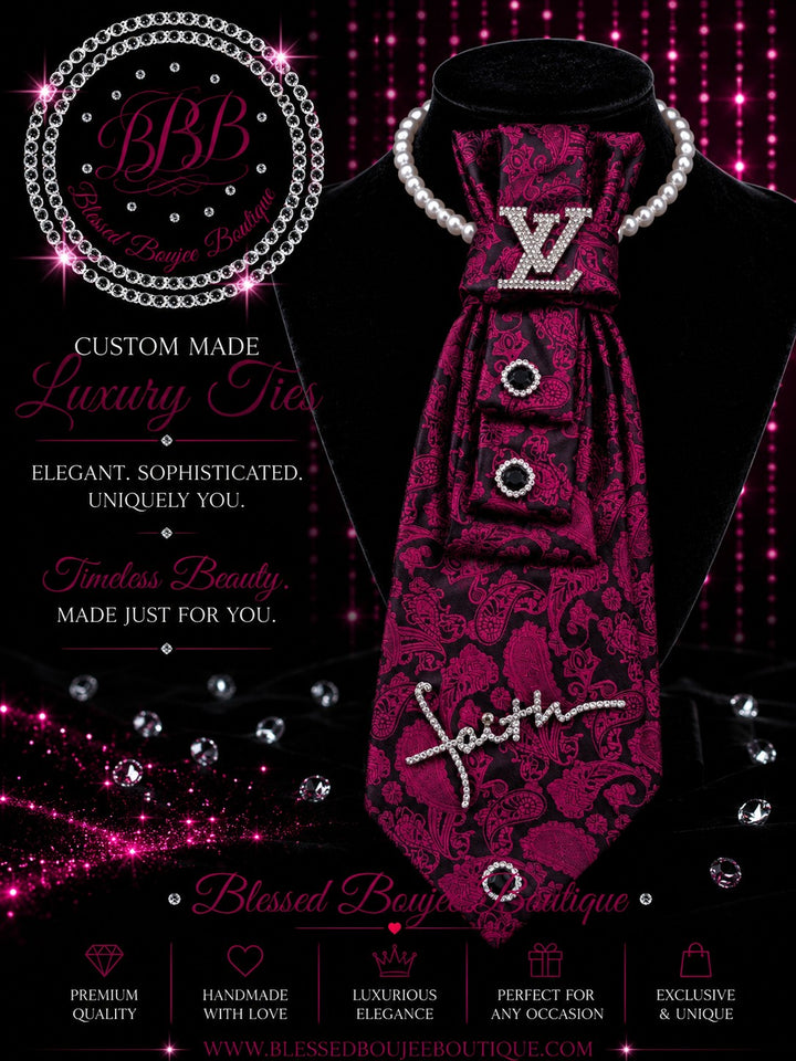 Women's Luxury Black and Pink Paisley LV Necktie Necklace