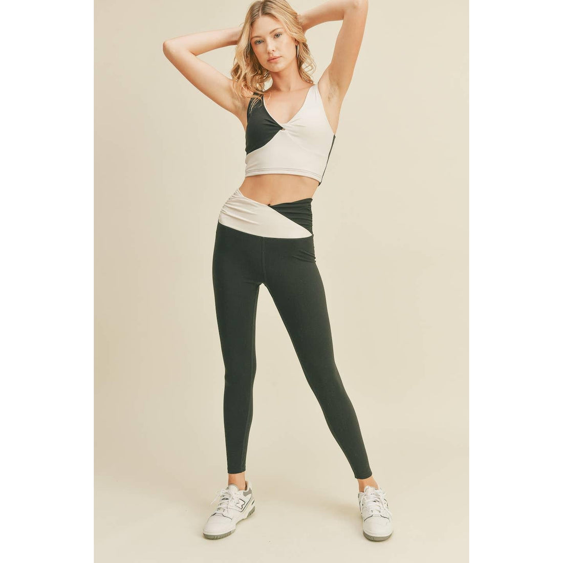 Women's Color Block Front-Twist Top & Leggings Set