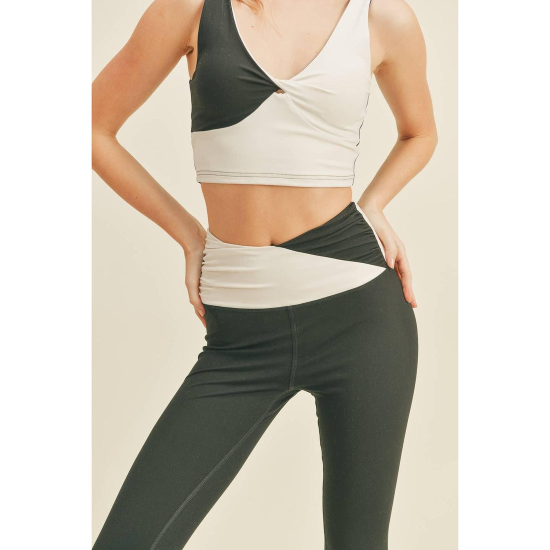 Women's Color Block Front-Twist Top & Leggings Set
